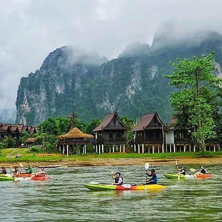 Cliff View Bungalows Vang Vieng Bagian luar foto